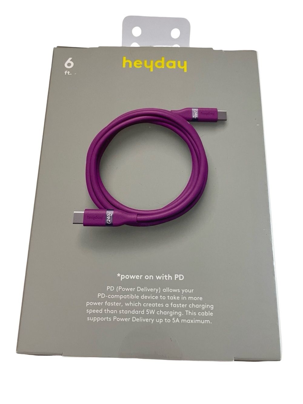 Heyday 240 Purple USB-C to USB-C fast Charging Cable 6 feet Silicone Neon Violet - Picture 3 of 14